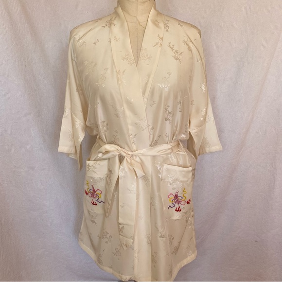 NWT silk ivory hand embroidered golden dragon  kimono robe - Picture 2 of 9